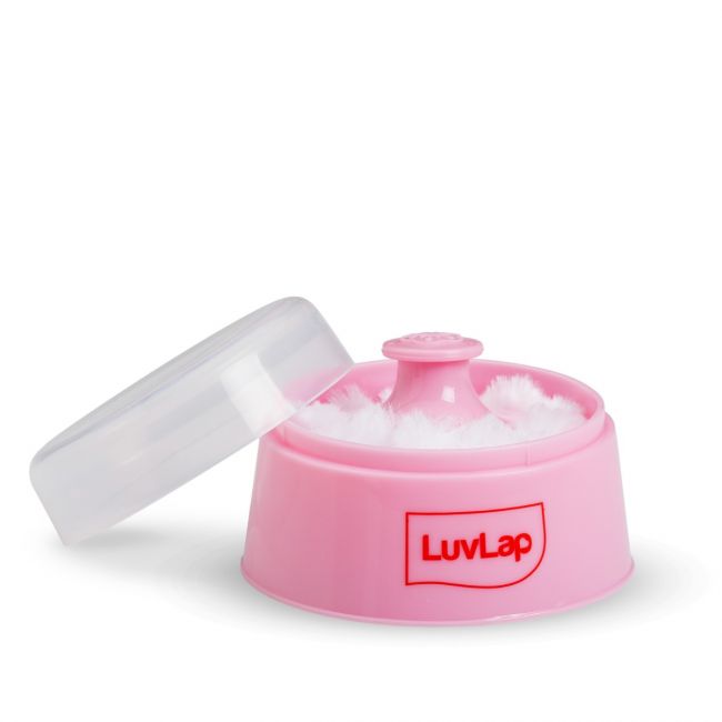 LuvLap Baby Powder Storage Container with Soft Acrylic Puff, BPA Free, (Pink)