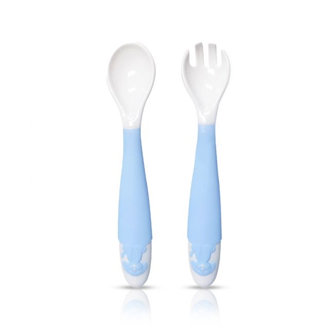 LuvLap Bendable Weaning Spoon & Fork Set (Blue)