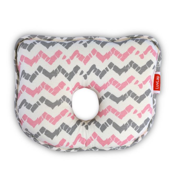 LuvLap Memory Foam Baby Head Shaping Pillow Bunny Shape, Zigzag Print (Pink Grey)