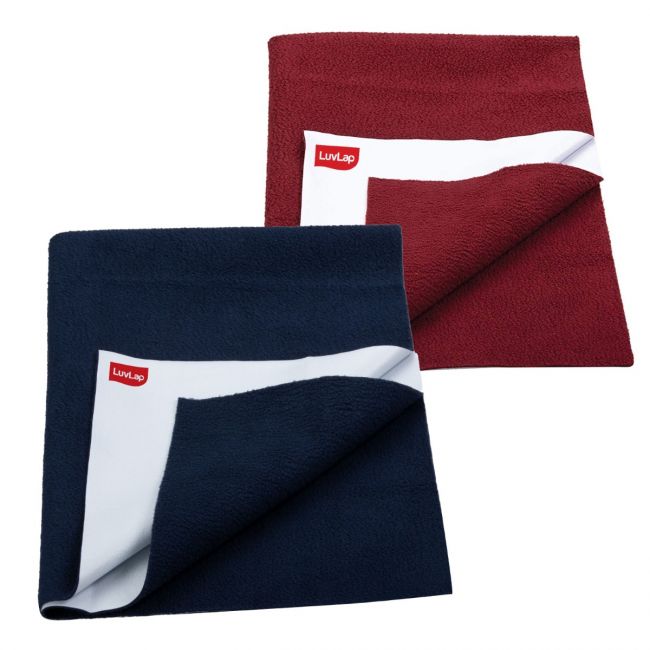 LuvLap Dry Sheet- Maroon & Navy Blue, Small 50 x 70cm, Pack of 2