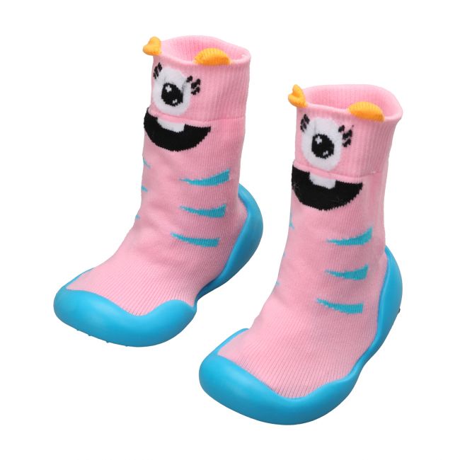 LuvLap Baby Sock Shoes, Pink Bear, Large