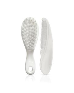 LuvLap Elegant Baby Comb & Brush Set with Soft bristles, Grooming Set, White